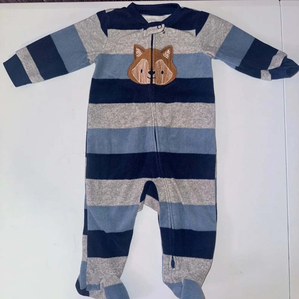 Child of Mine Rabbit Bear Baby Boy Bundle 3-6M Fleece Romper Jacket Overalls
